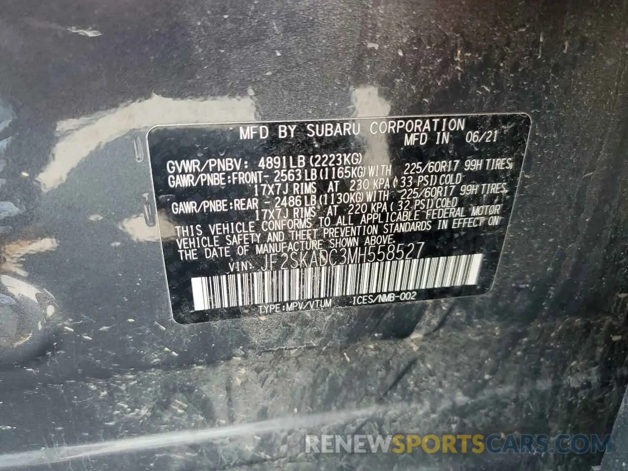 15 Photograph of a damaged car JF2SKADC3MH558527 SUBARU FORESTER 2021