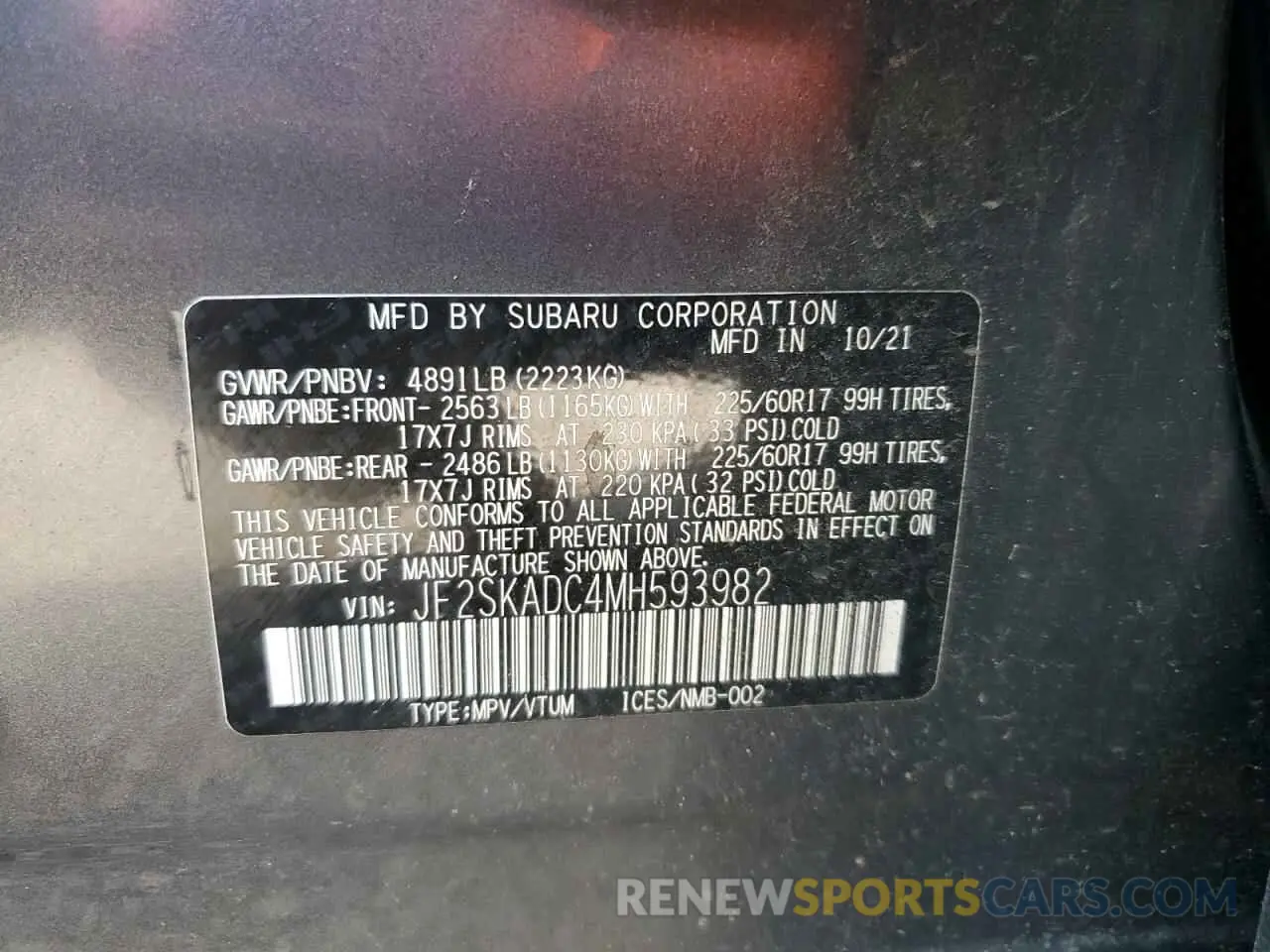 13 Photograph of a damaged car JF2SKADC4MH593982 SUBARU FORESTER 2021