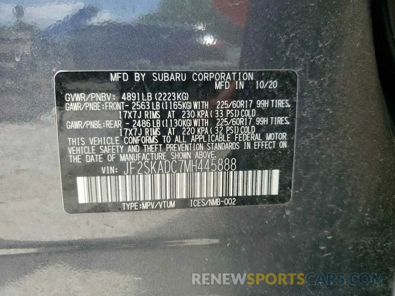 13 Photograph of a damaged car JF2SKADC7MH445888 SUBARU FORESTER 2021