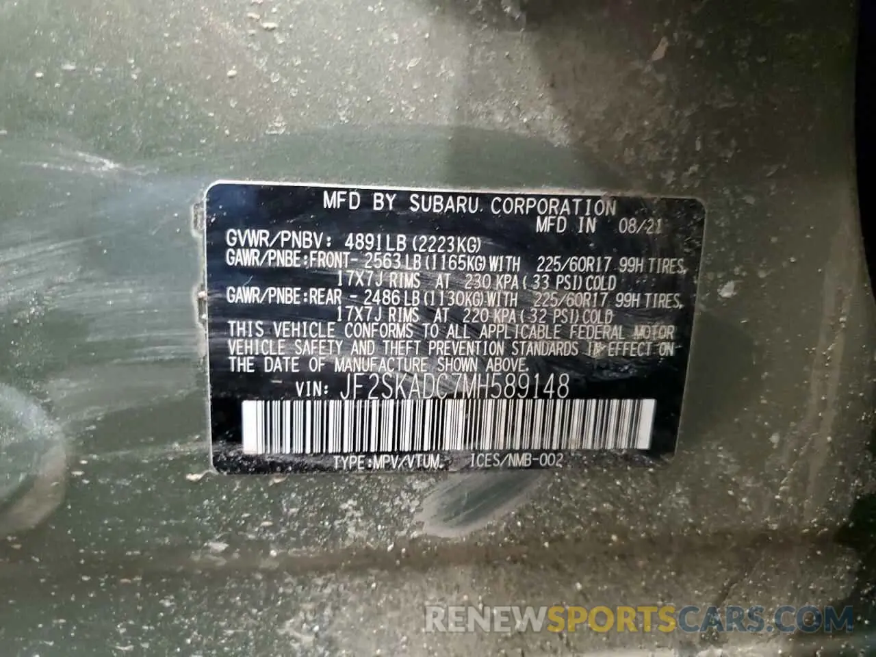 16 Photograph of a damaged car JF2SKADC7MH589148 SUBARU FORESTER 2021