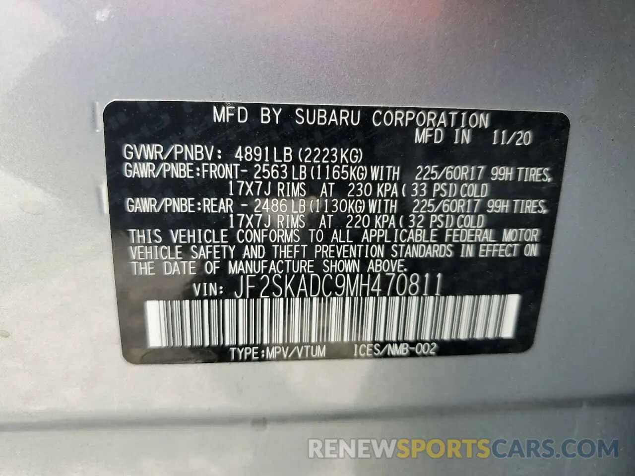 14 Photograph of a damaged car JF2SKADC9MH470811 SUBARU FORESTER 2021