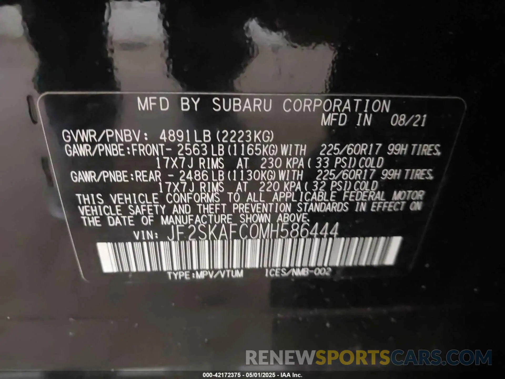9 Photograph of a damaged car JF2SKAFC0MH586444 SUBARU FORESTER 2021