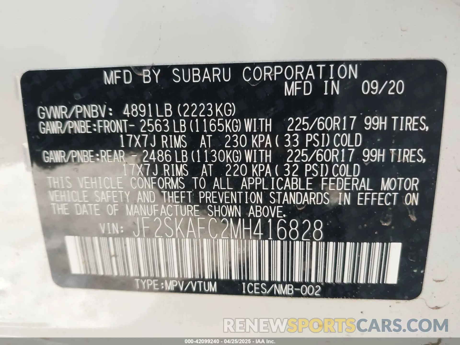 9 Photograph of a damaged car JF2SKAFC2MH416828 SUBARU FORESTER 2021