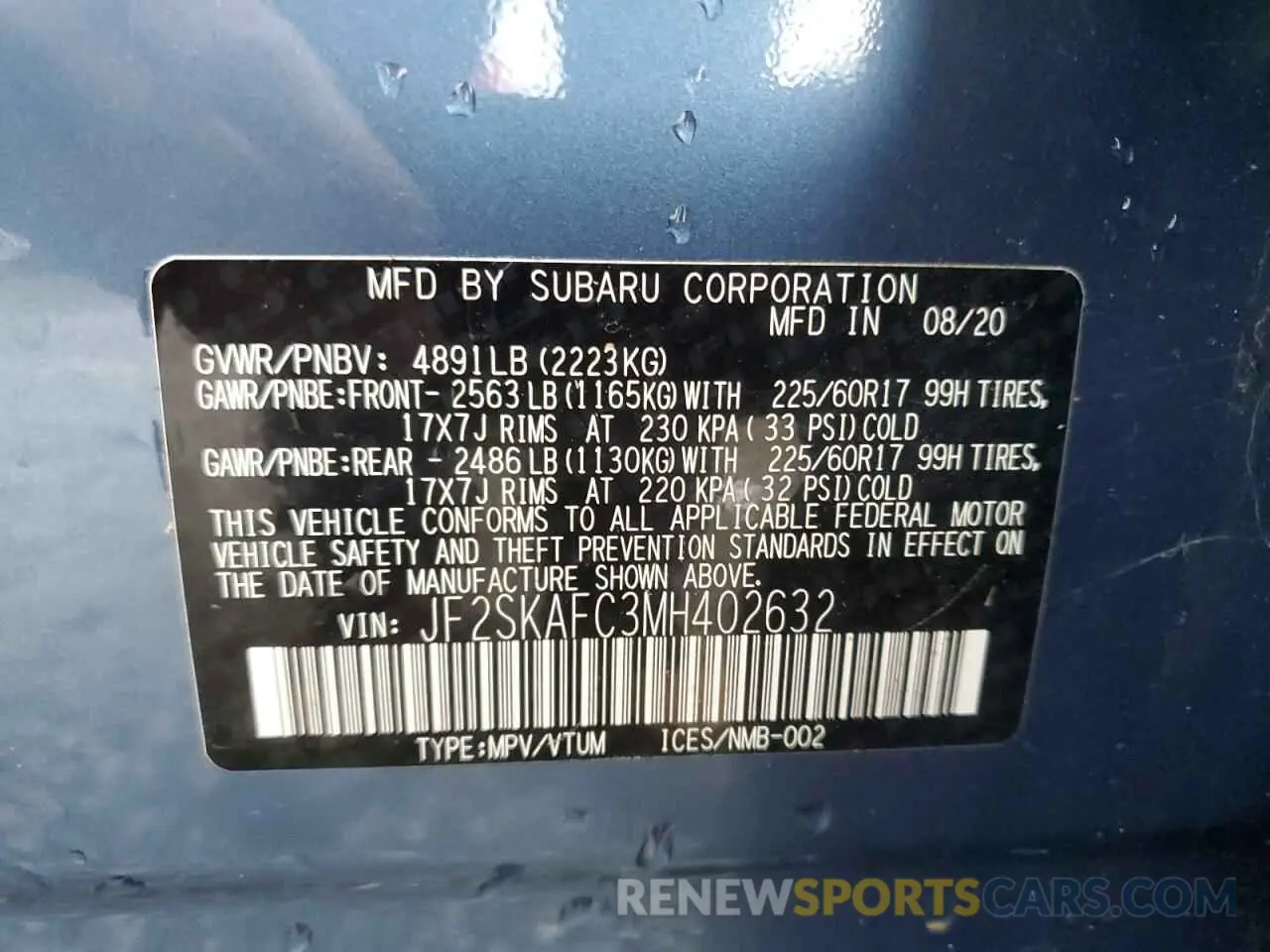 14 Photograph of a damaged car JF2SKAFC3MH402632 SUBARU FORESTER 2021