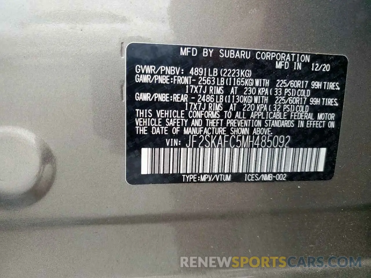 13 Photograph of a damaged car JF2SKAFC5MH485092 SUBARU FORESTER 2021