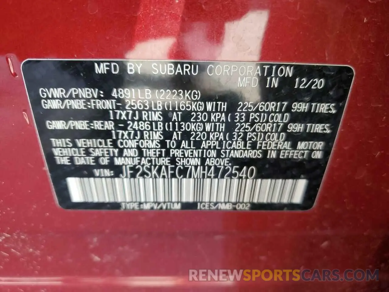 15 Photograph of a damaged car JF2SKAFC7MH472540 SUBARU FORESTER 2021