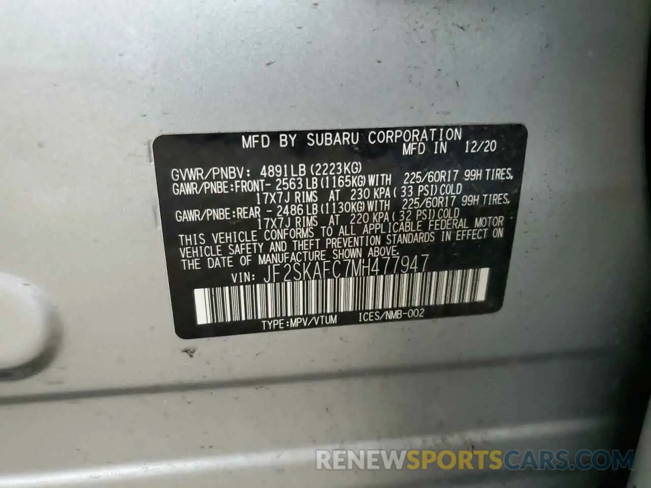 14 Photograph of a damaged car JF2SKAFC7MH477947 SUBARU FORESTER 2021