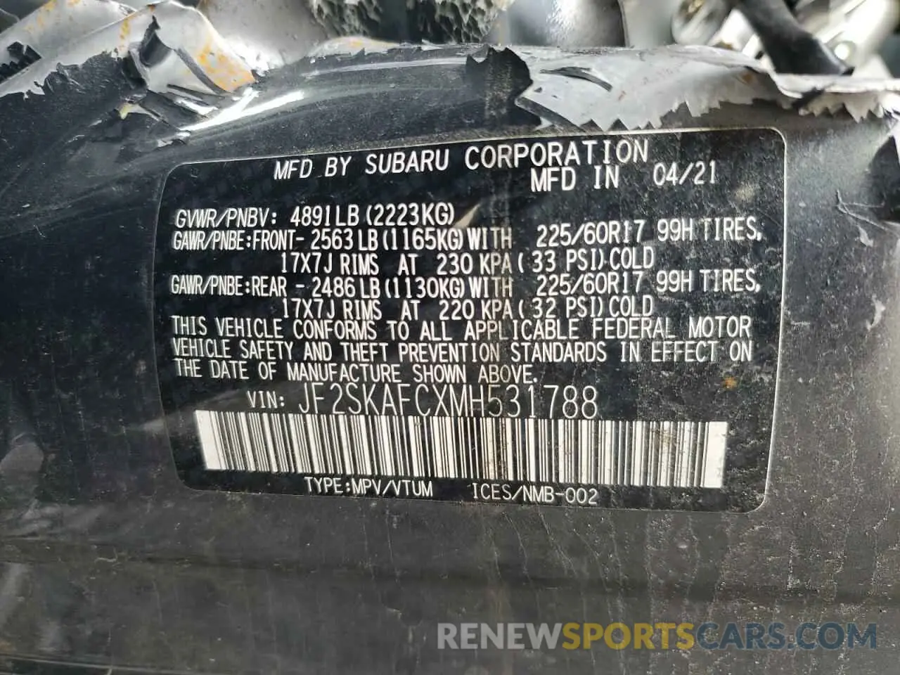 14 Photograph of a damaged car JF2SKAFCXMH531788 SUBARU FORESTER 2021