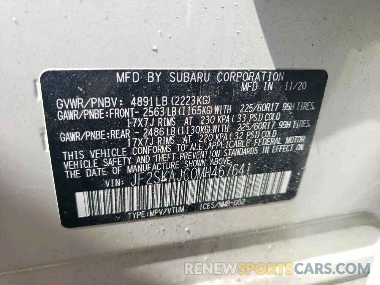 13 Photograph of a damaged car JF2SKAJC0MH467641 SUBARU FORESTER 2021