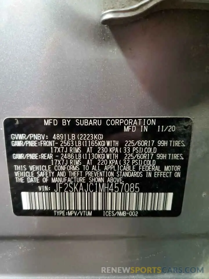 14 Photograph of a damaged car JF2SKAJC1MH457085 SUBARU FORESTER 2021