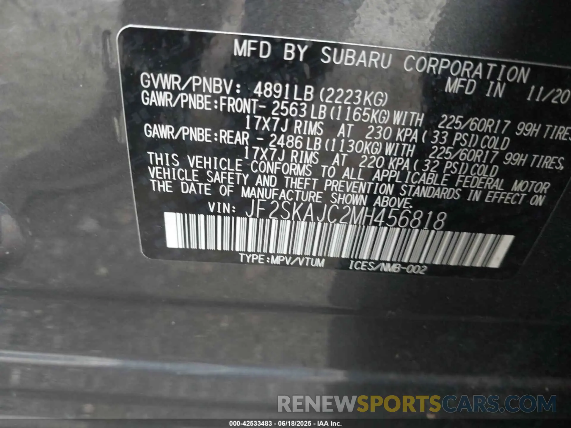 9 Photograph of a damaged car JF2SKAJC2MH456818 SUBARU FORESTER 2021