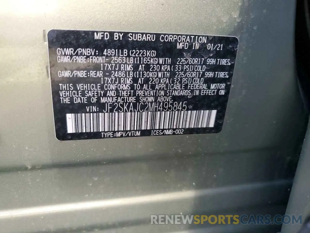 16 Photograph of a damaged car JF2SKAJC2MH495845 SUBARU FORESTER 2021