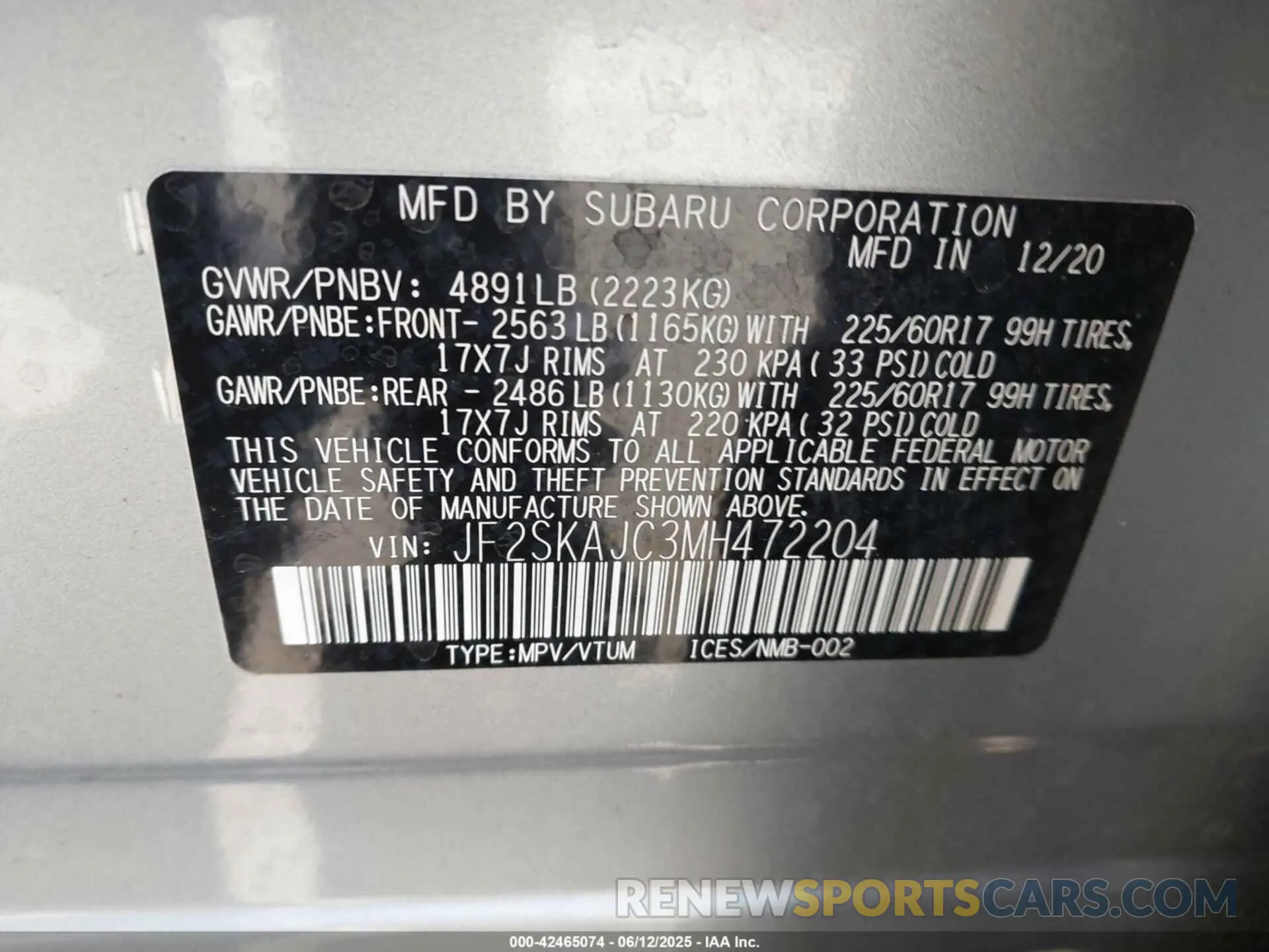 9 Photograph of a damaged car JF2SKAJC3MH472204 SUBARU FORESTER 2021