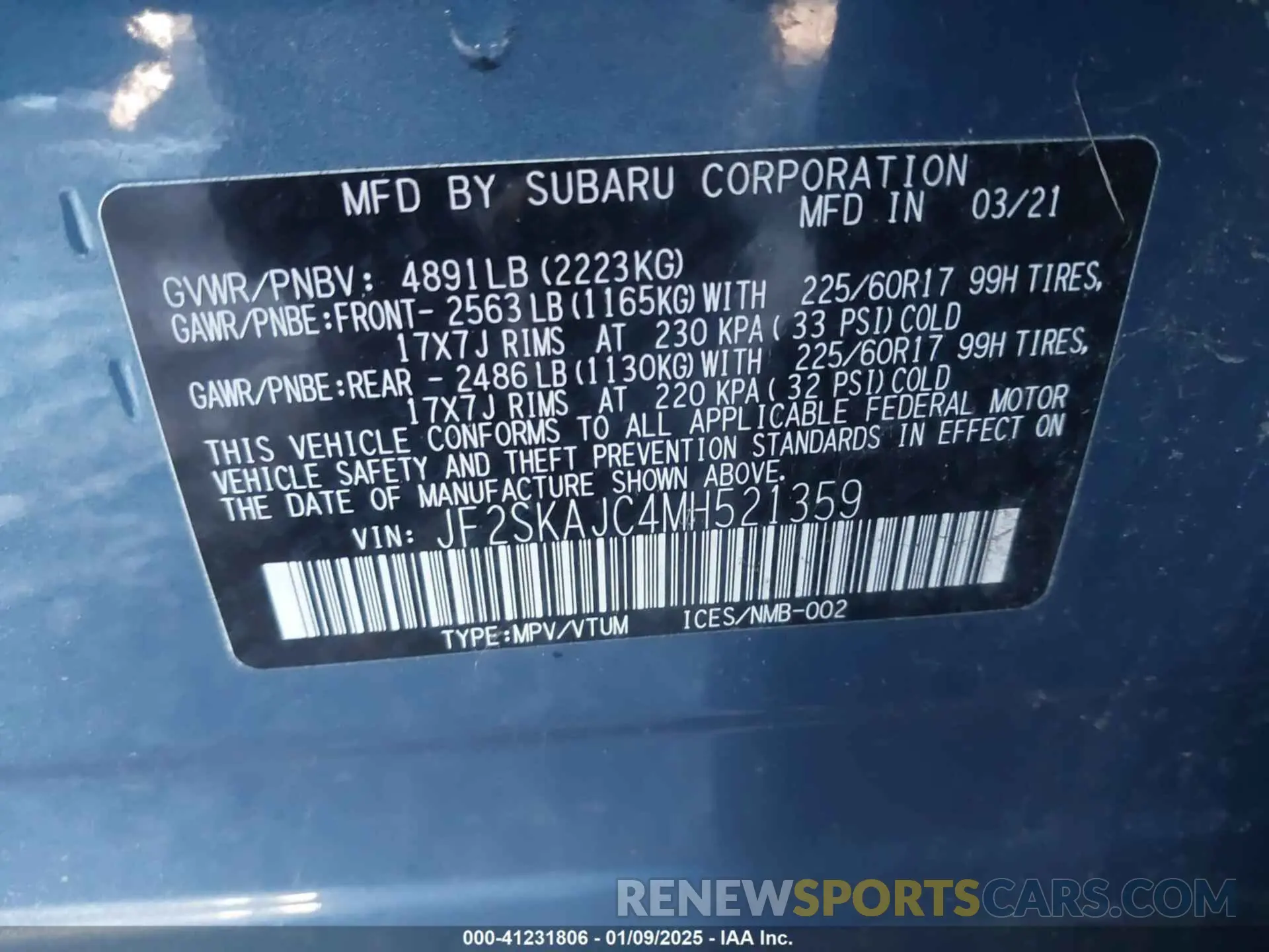 9 Photograph of a damaged car JF2SKAJC4MH521359 SUBARU FORESTER 2021