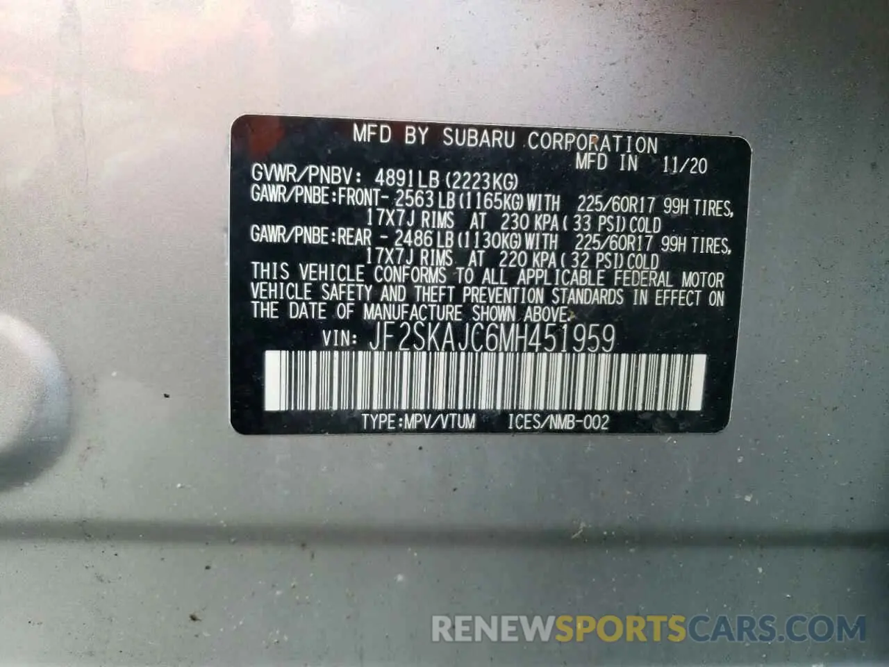 13 Photograph of a damaged car JF2SKAJC6MH451959 SUBARU FORESTER 2021