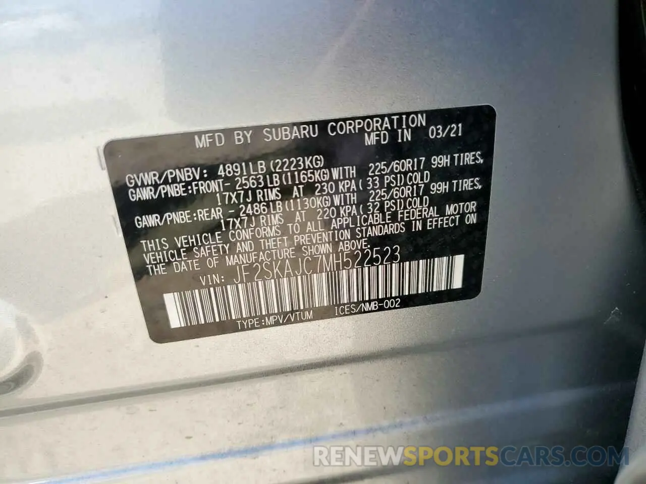 14 Photograph of a damaged car JF2SKAJC7MH522523 SUBARU FORESTER 2021