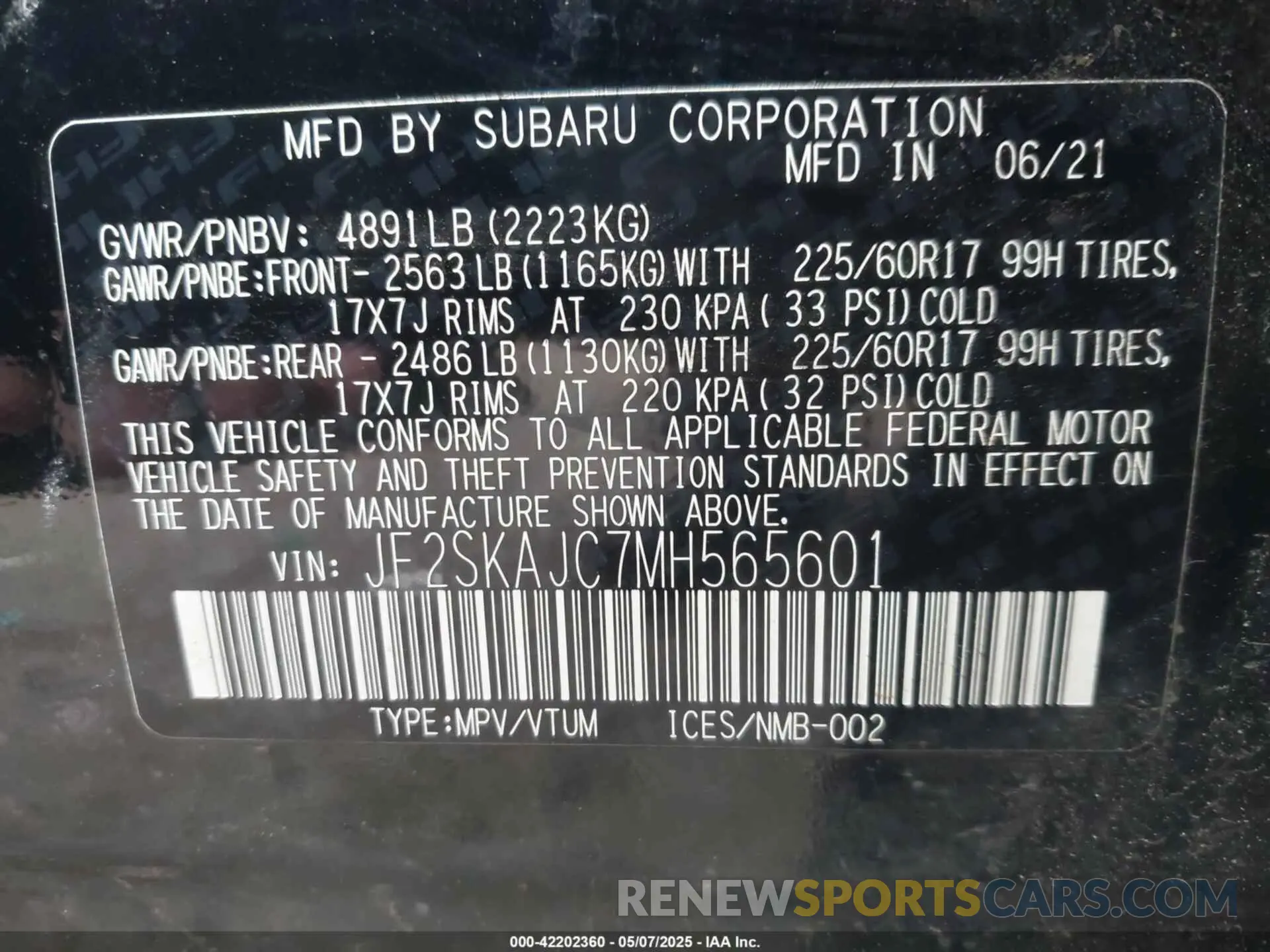 9 Photograph of a damaged car JF2SKAJC7MH565601 SUBARU FORESTER 2021