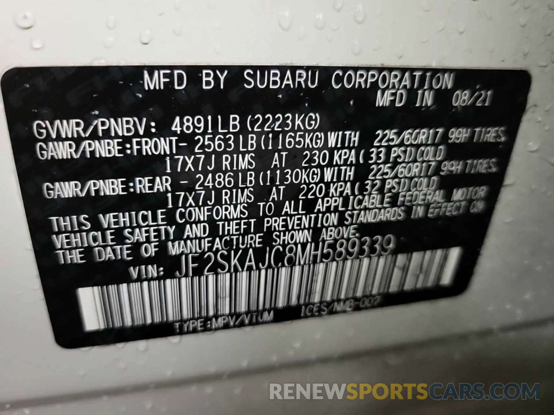 12 Photograph of a damaged car JF2SKAJC8MH589339 SUBARU FORESTER 2021