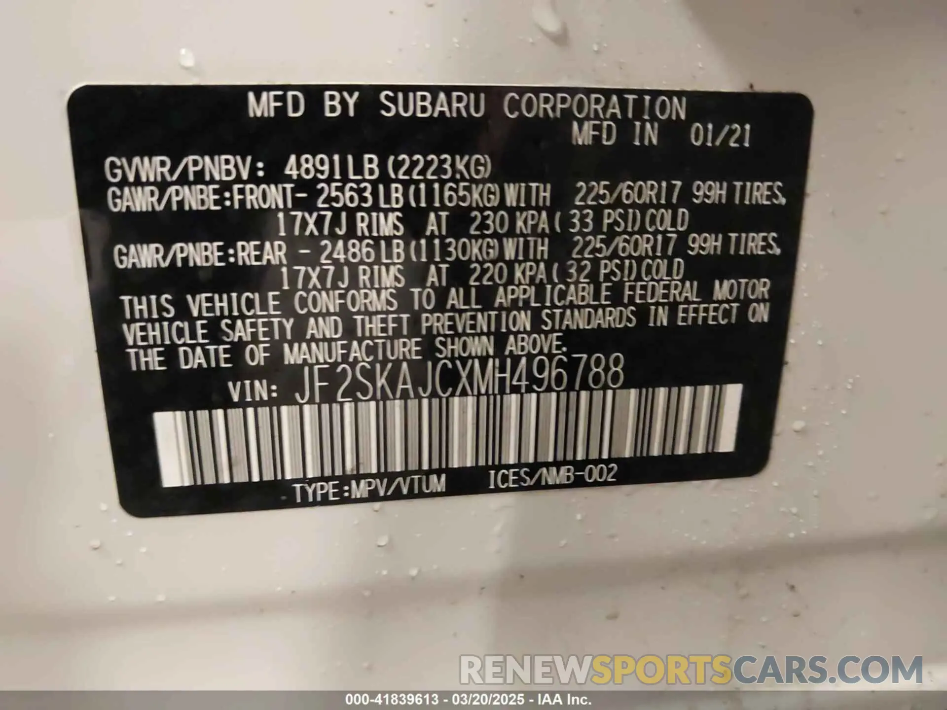 9 Photograph of a damaged car JF2SKAJCXMH496788 SUBARU FORESTER 2021