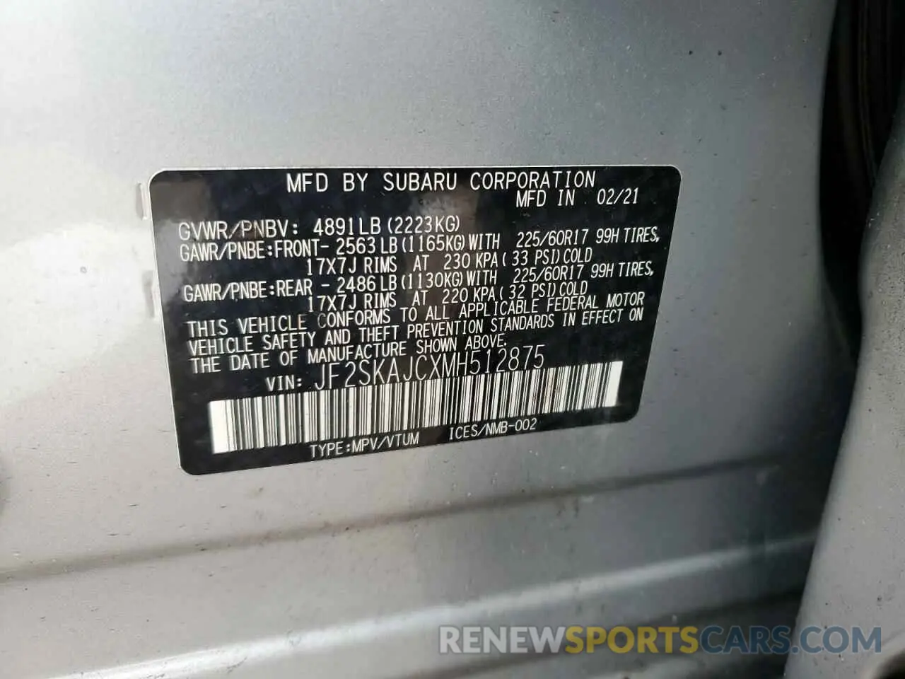 13 Photograph of a damaged car JF2SKAJCXMH512875 SUBARU FORESTER 2021
