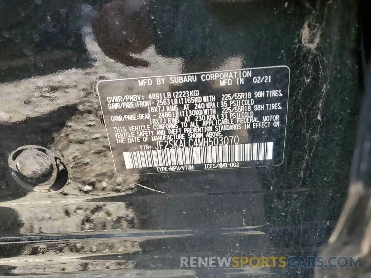 14 Photograph of a damaged car JF2SKALC4MH503070 SUBARU FORESTER 2021