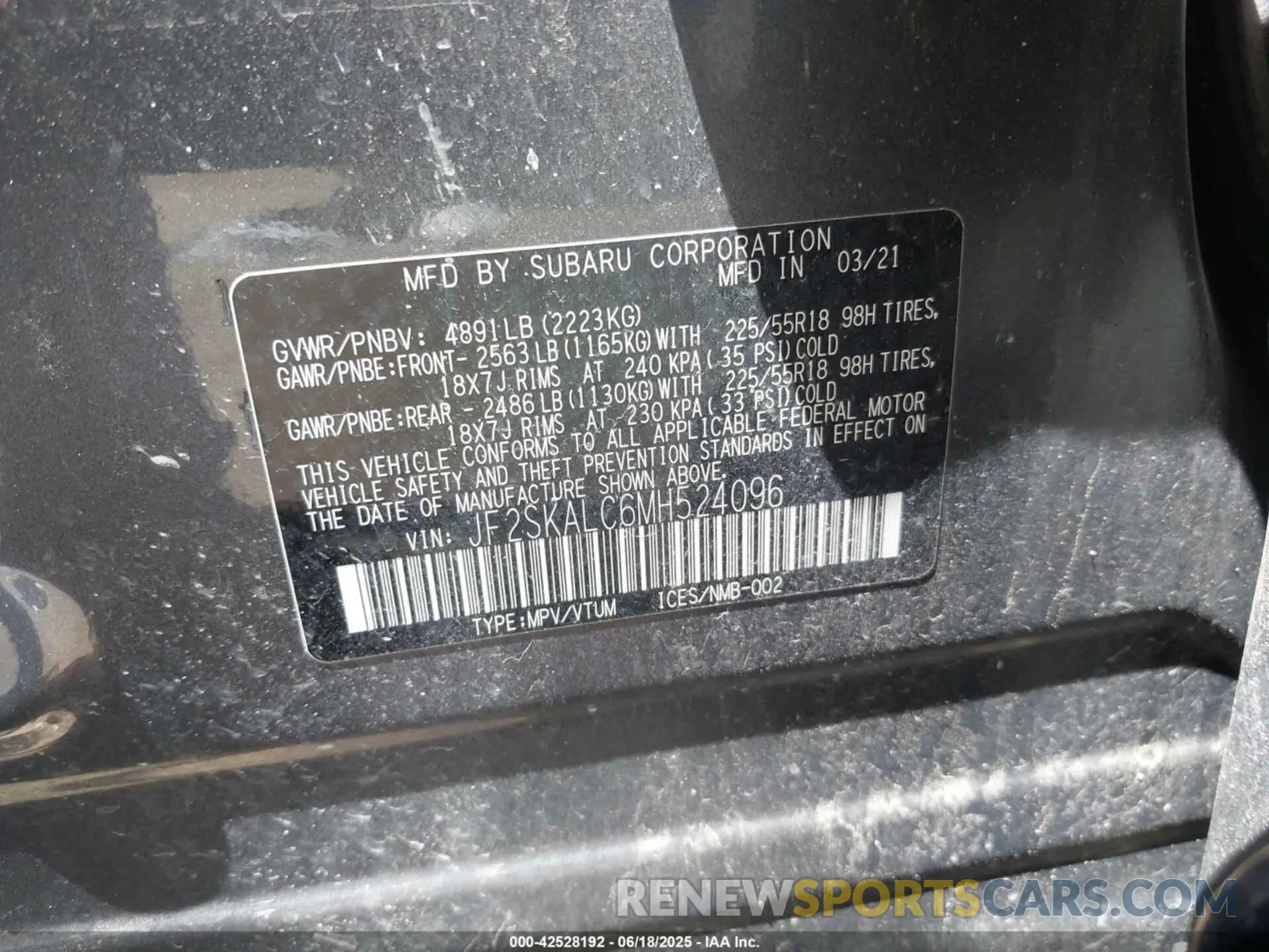 9 Photograph of a damaged car JF2SKALC6MH524096 SUBARU FORESTER 2021