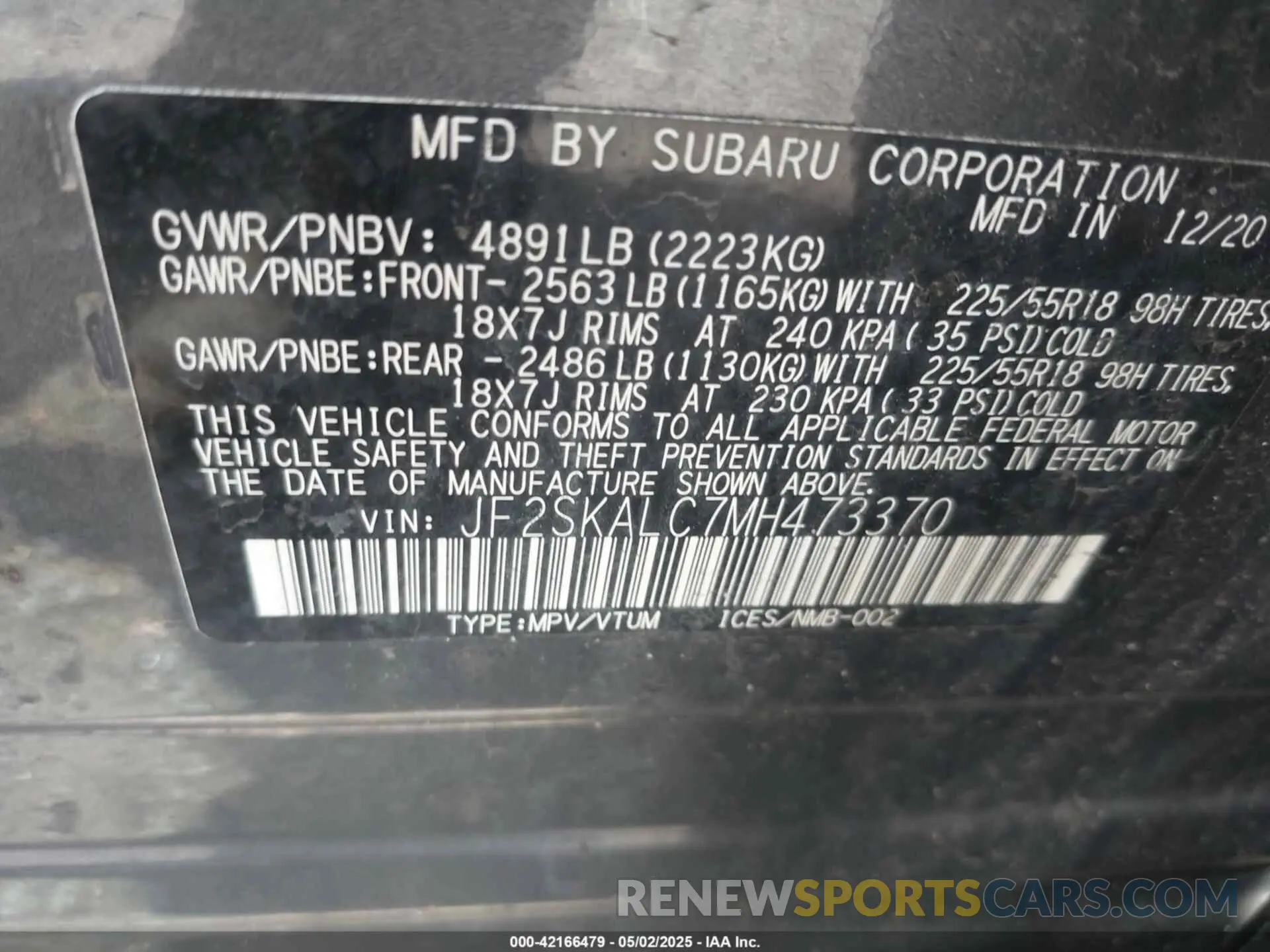 9 Photograph of a damaged car JF2SKALC7MH473370 SUBARU FORESTER 2021