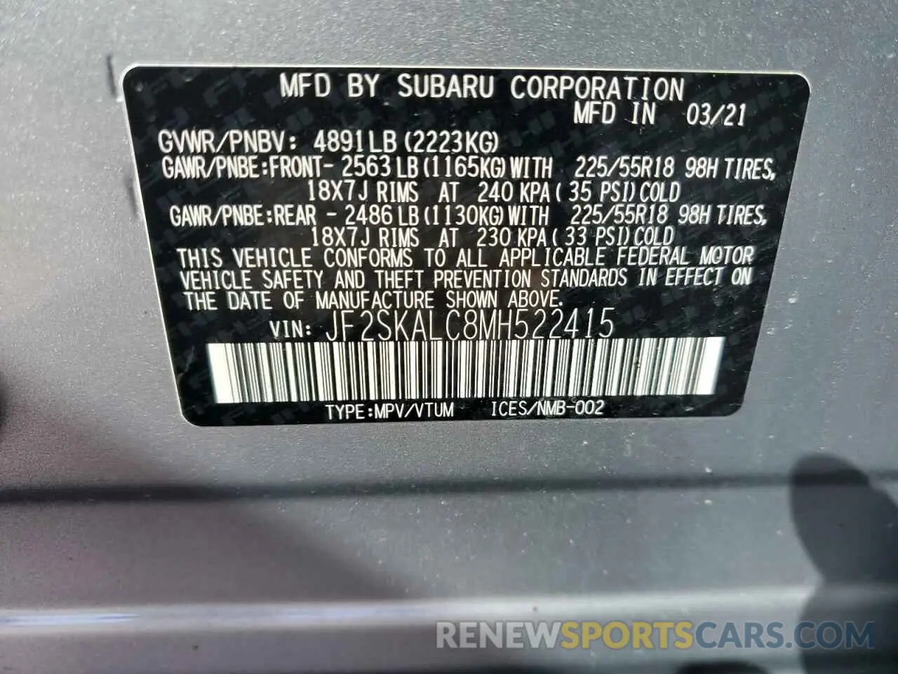 13 Photograph of a damaged car JF2SKALC8MH522415 SUBARU FORESTER 2021