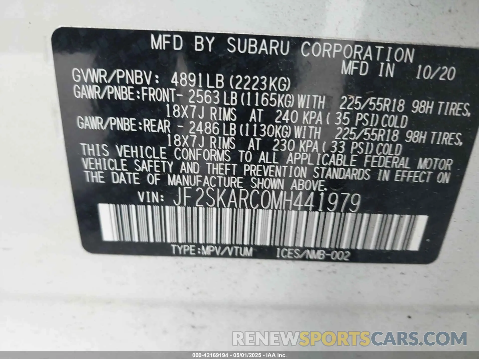 9 Photograph of a damaged car JF2SKARC0MH441979 SUBARU FORESTER 2021