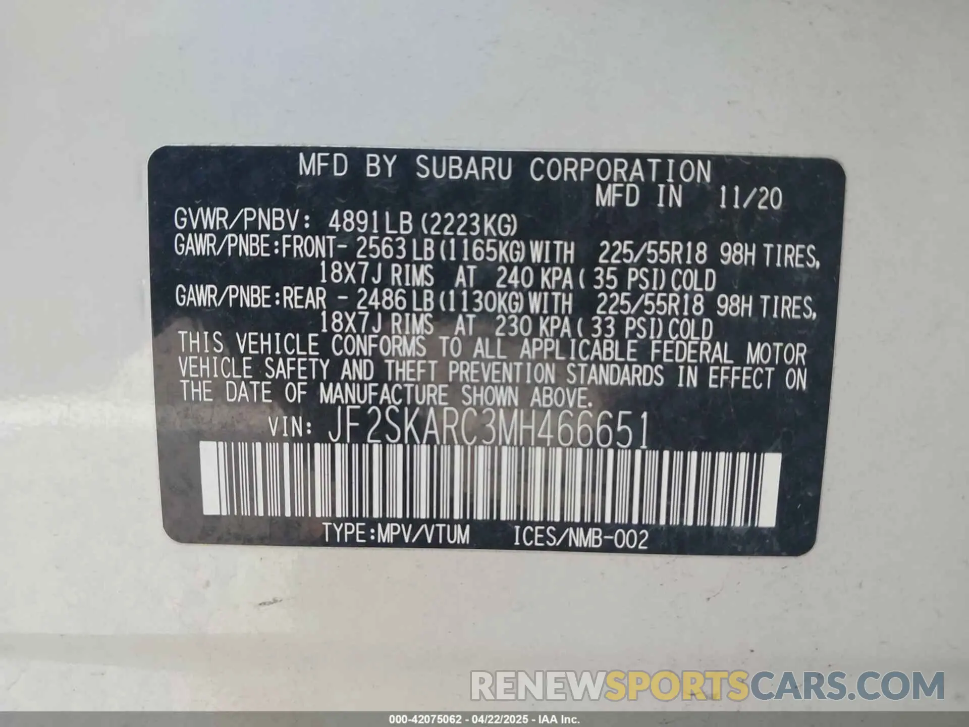 9 Photograph of a damaged car JF2SKARC3MH466651 SUBARU FORESTER 2021