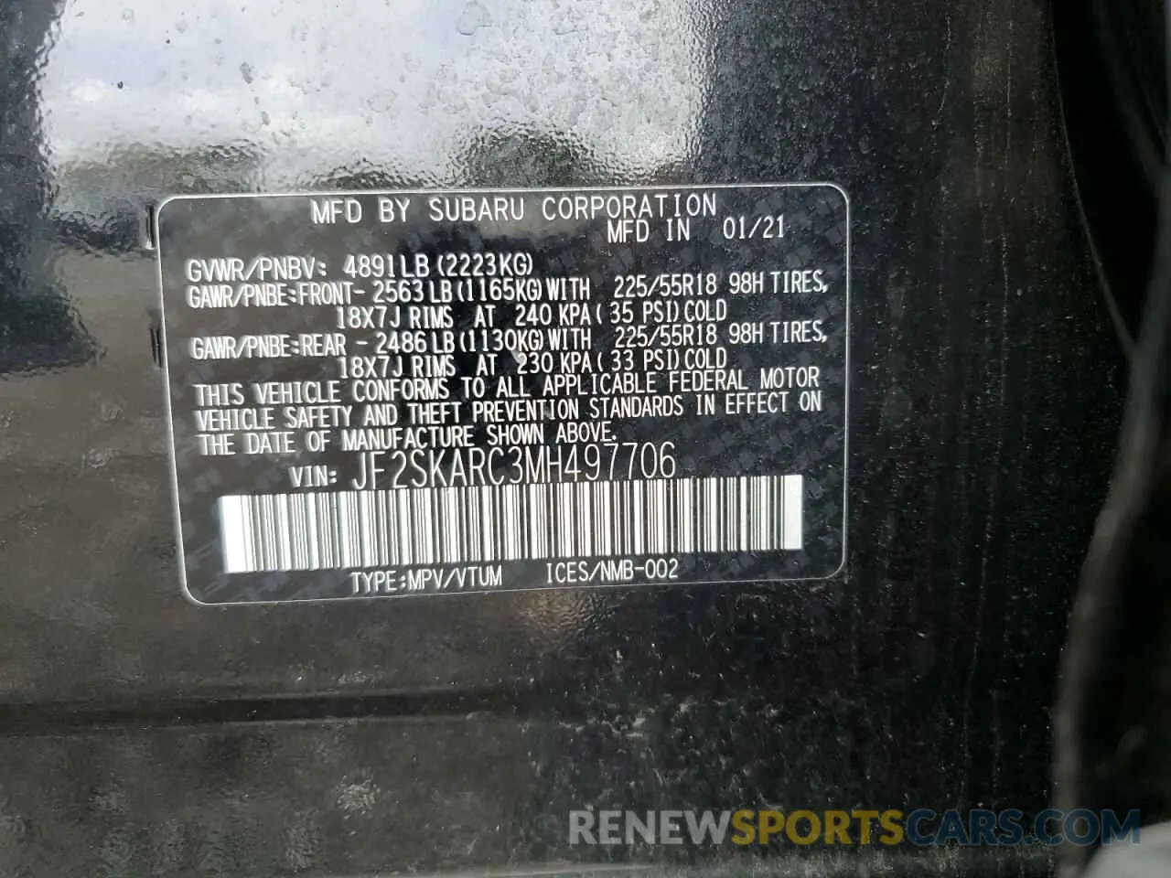 15 Photograph of a damaged car JF2SKARC3MH497706 SUBARU FORESTER 2021