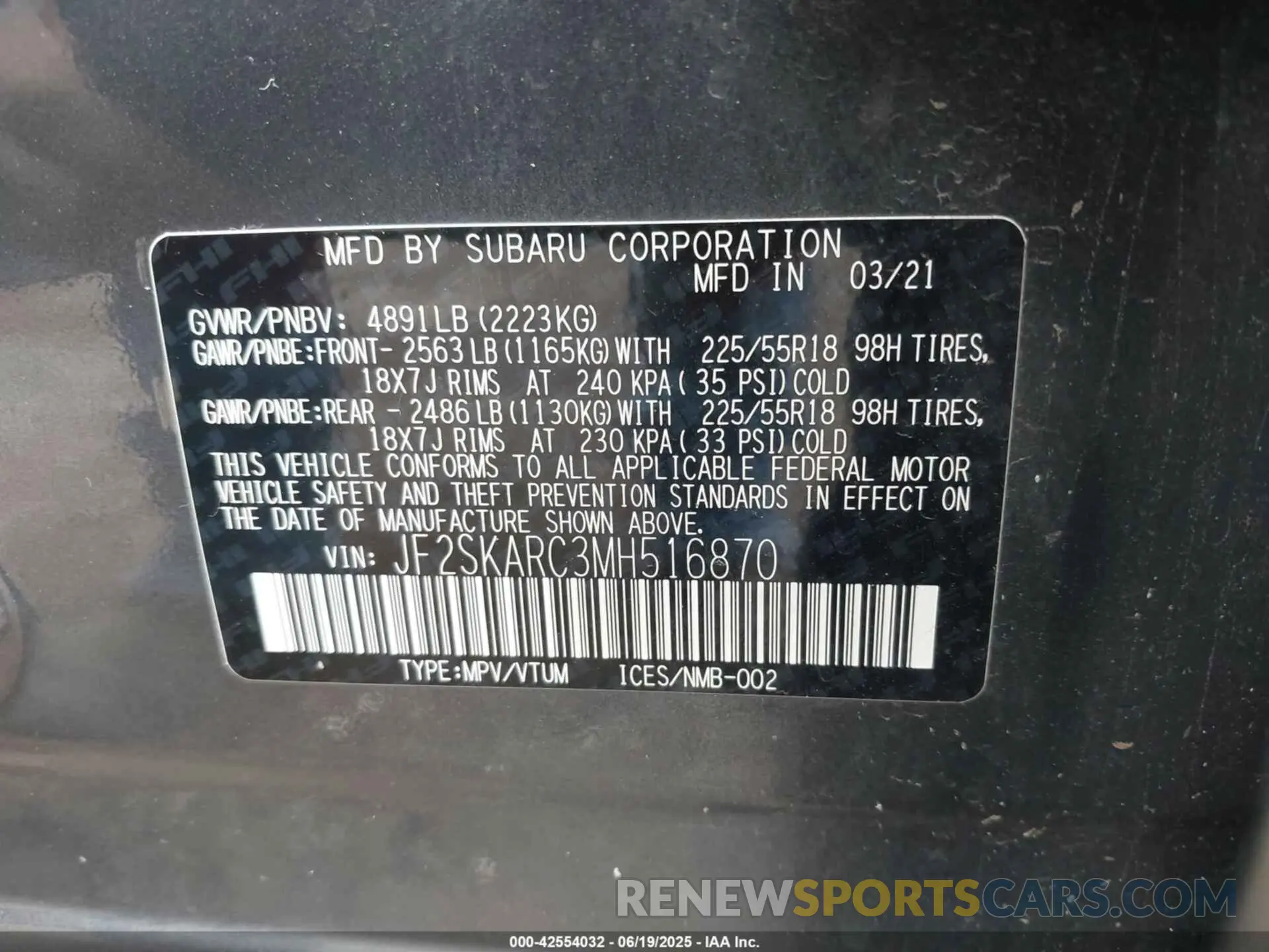 9 Photograph of a damaged car JF2SKARC3MH516870 SUBARU FORESTER 2021