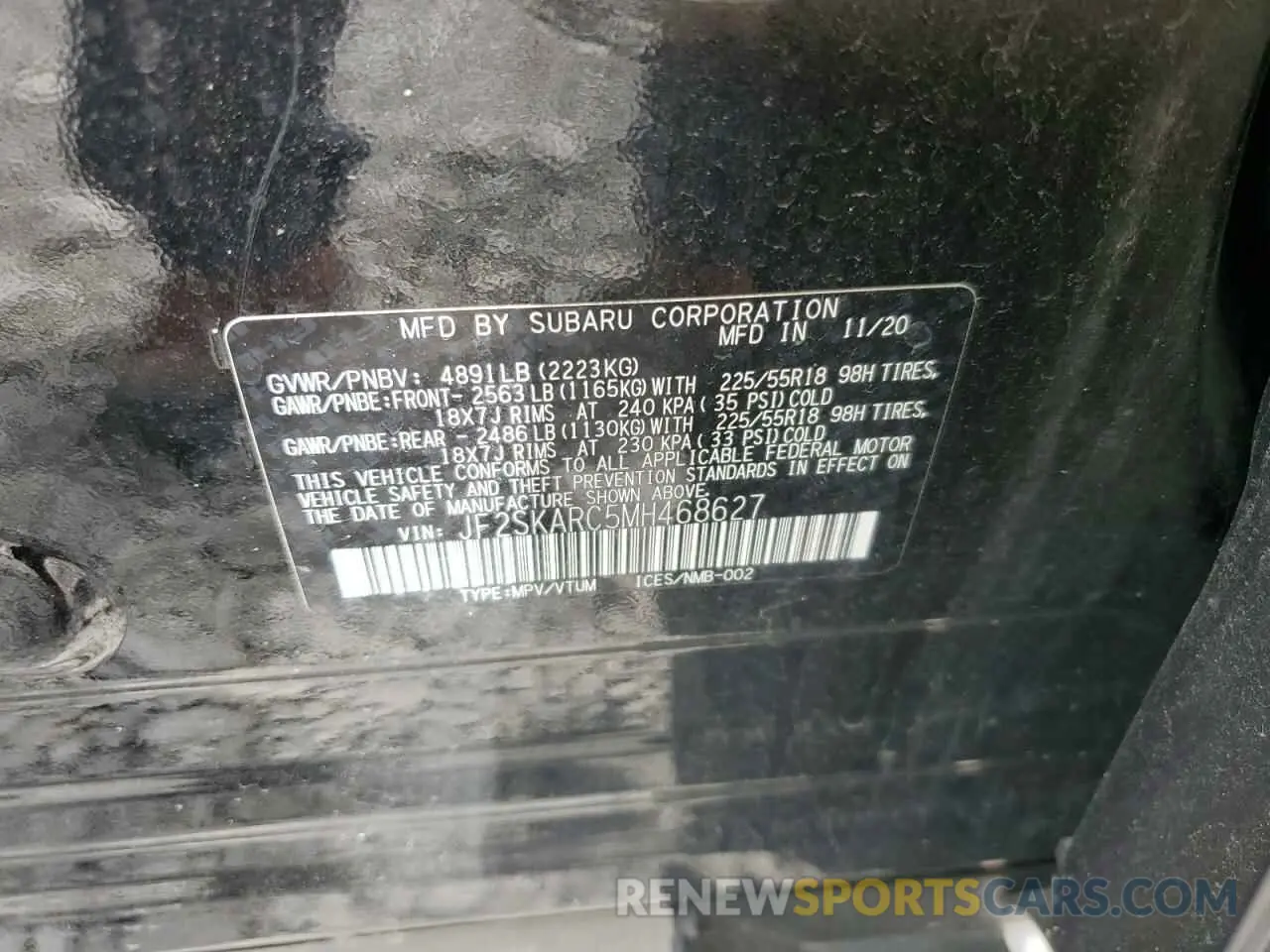 14 Photograph of a damaged car JF2SKARC5MH468627 SUBARU FORESTER 2021