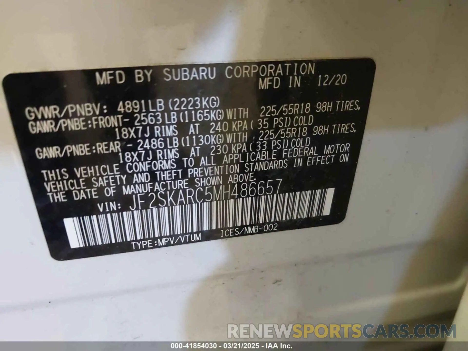 9 Photograph of a damaged car JF2SKARC5MH486657 SUBARU FORESTER 2021
