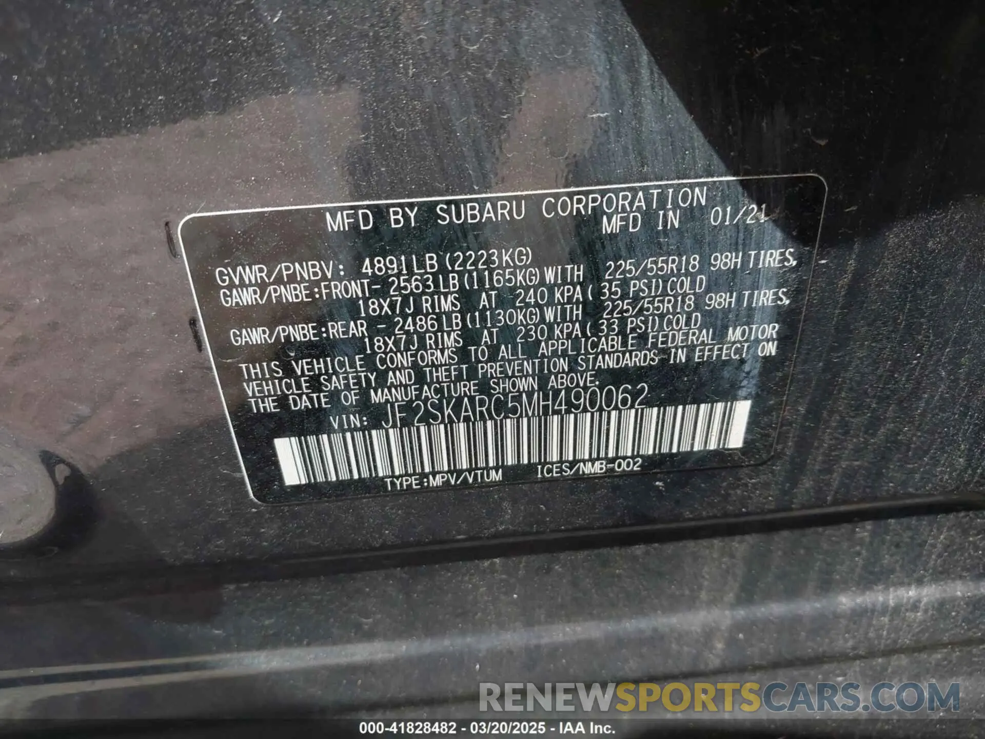 9 Photograph of a damaged car JF2SKARC5MH490062 SUBARU FORESTER 2021