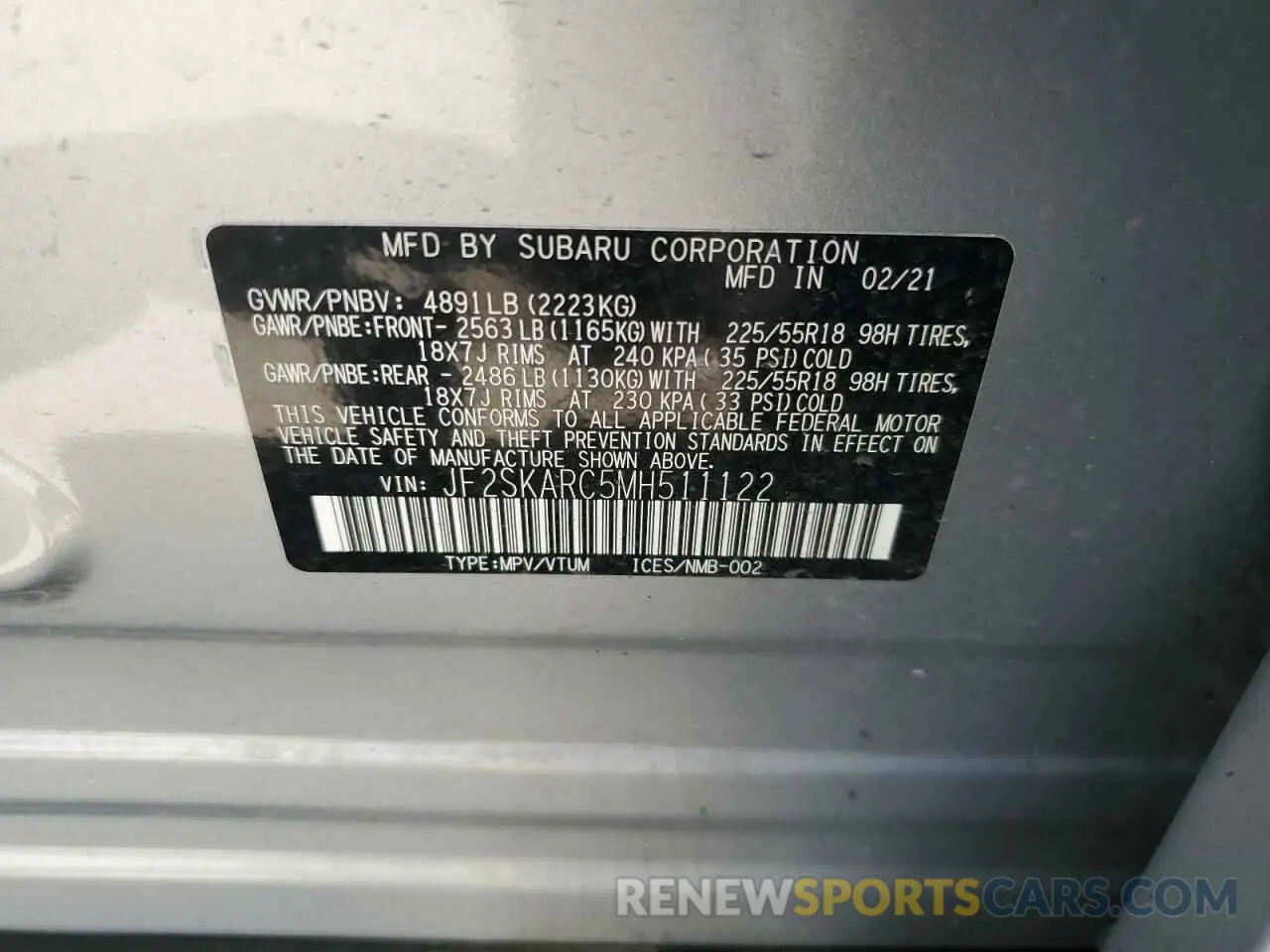13 Photograph of a damaged car JF2SKARC5MH511122 SUBARU FORESTER 2021