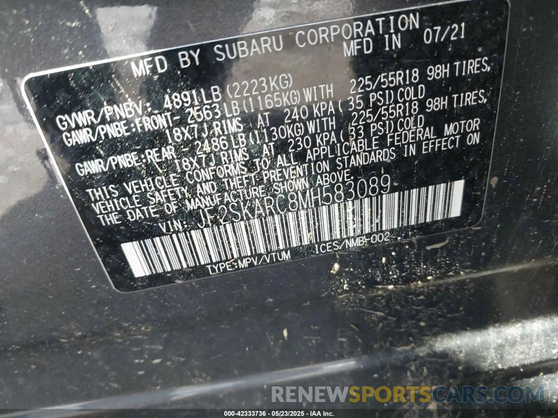 9 Photograph of a damaged car JF2SKARC8MH583089 SUBARU FORESTER 2021