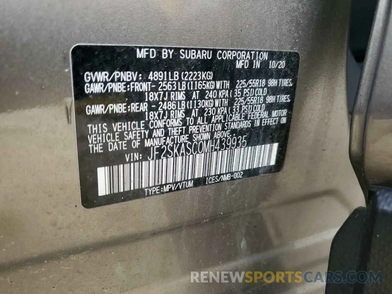 14 Photograph of a damaged car JF2SKASC0MH439935 SUBARU FORESTER 2021