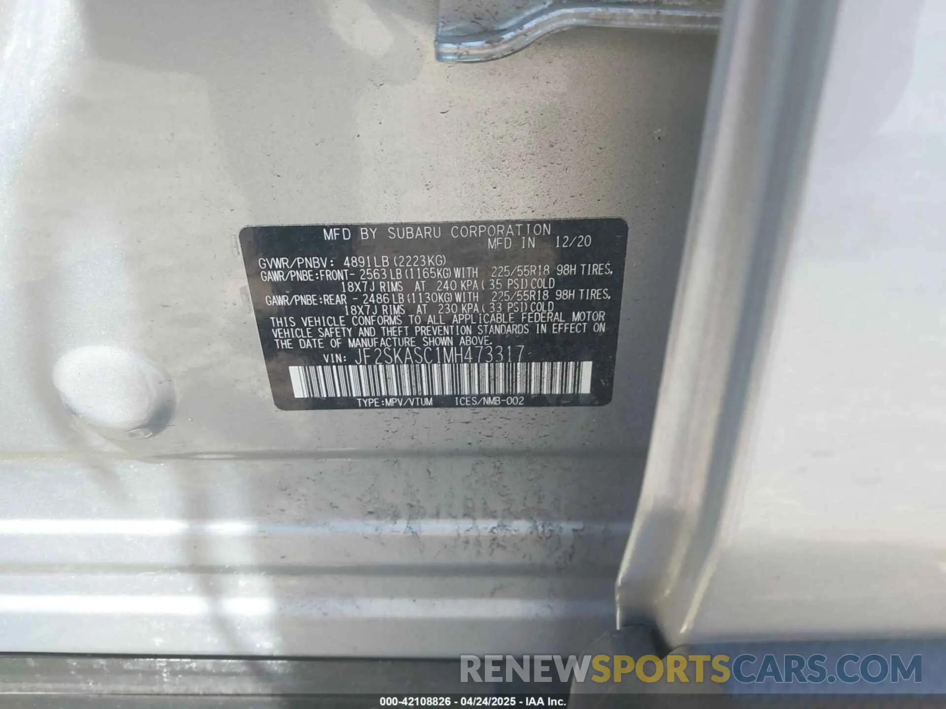 9 Photograph of a damaged car JF2SKASC1MH473317 SUBARU FORESTER 2021