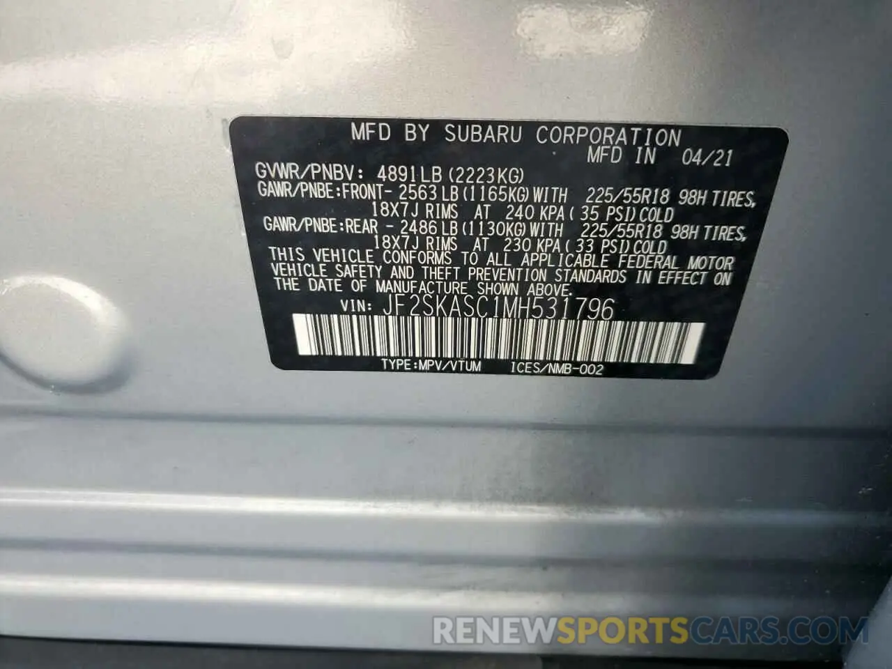 13 Photograph of a damaged car JF2SKASC1MH531796 SUBARU FORESTER 2021