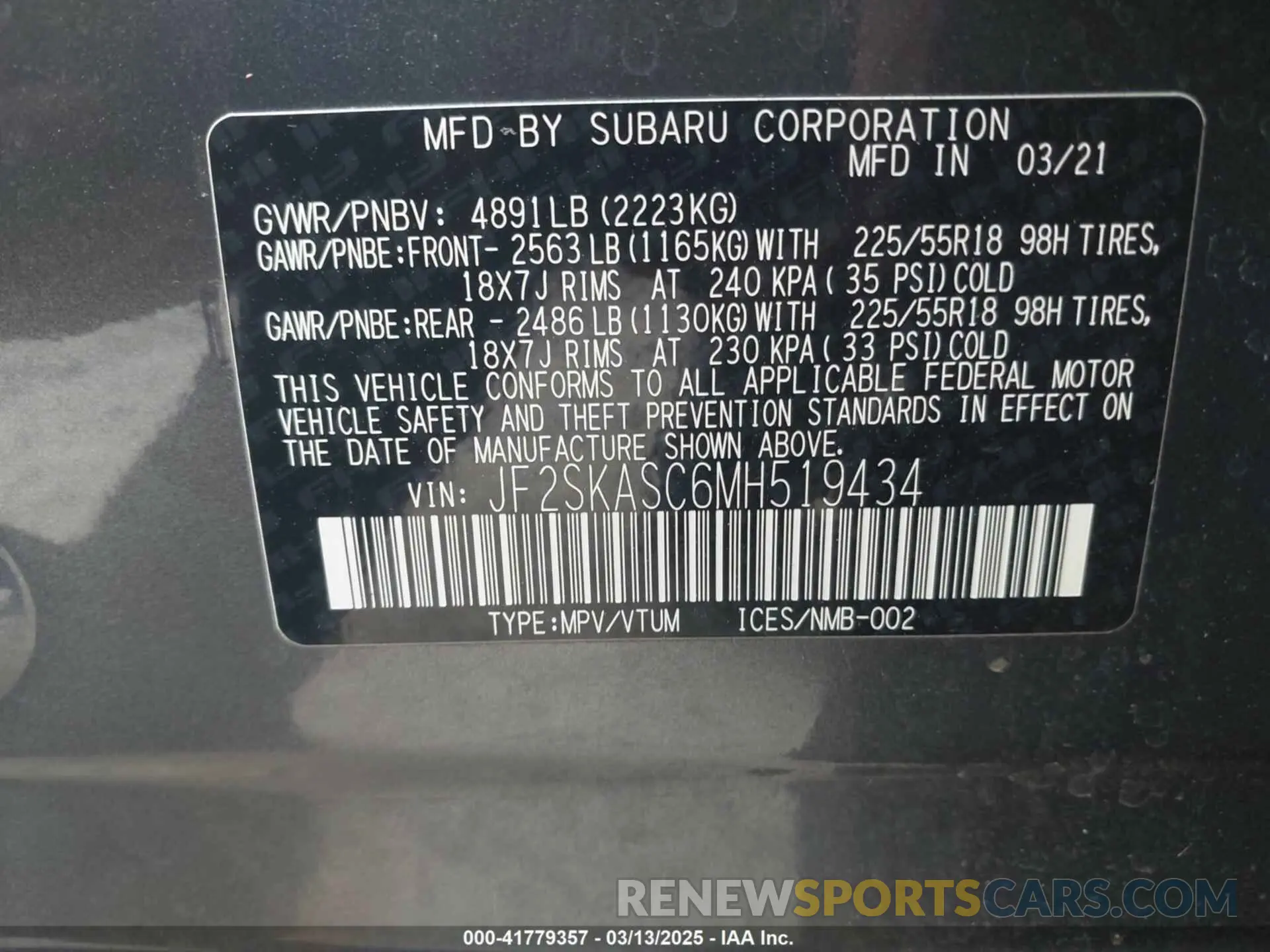 9 Photograph of a damaged car JF2SKASC6MH519434 SUBARU FORESTER 2021