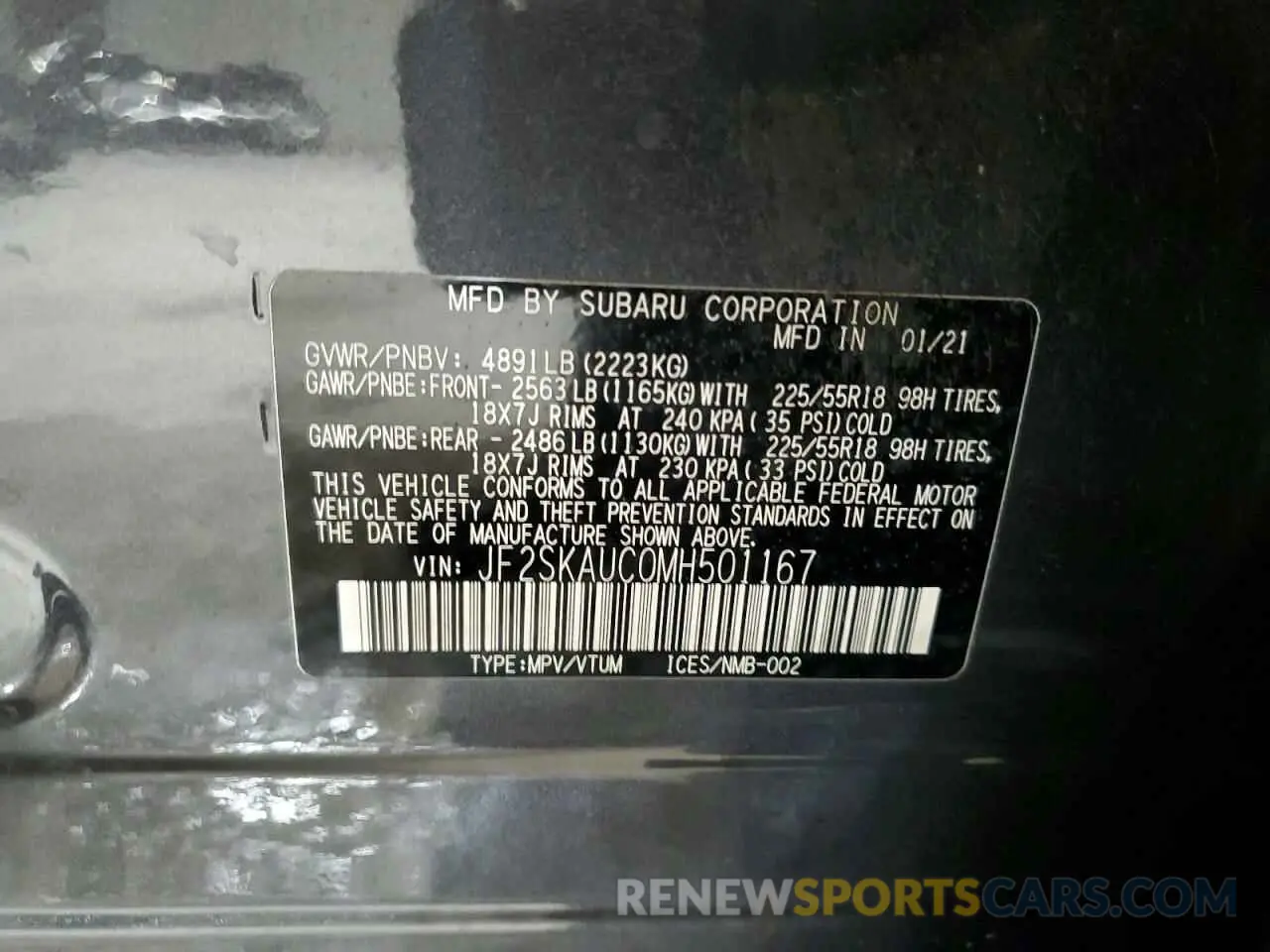 12 Photograph of a damaged car JF2SKAUC0MH501167 SUBARU FORESTER 2021