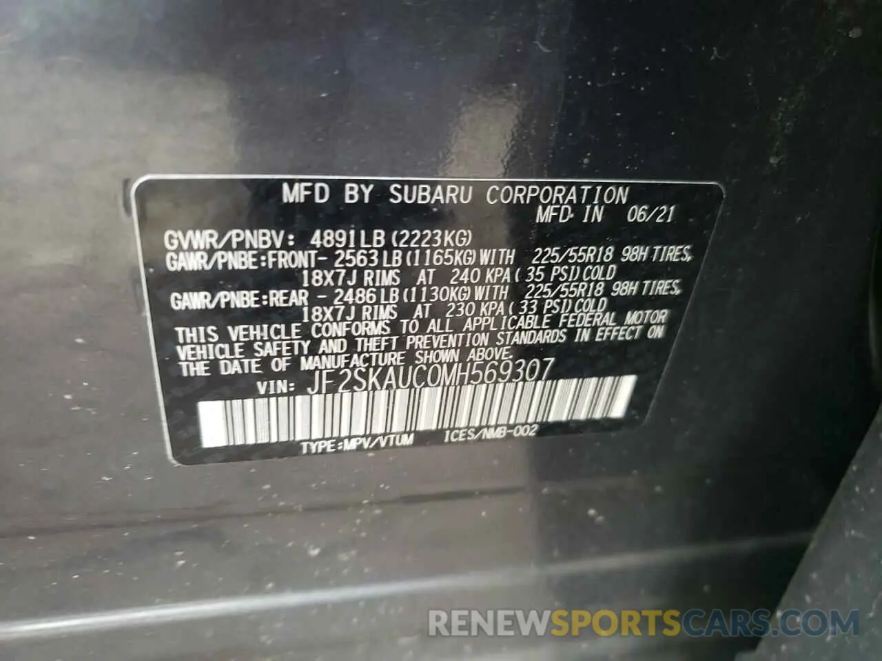 12 Photograph of a damaged car JF2SKAUC0MH569307 SUBARU FORESTER 2021