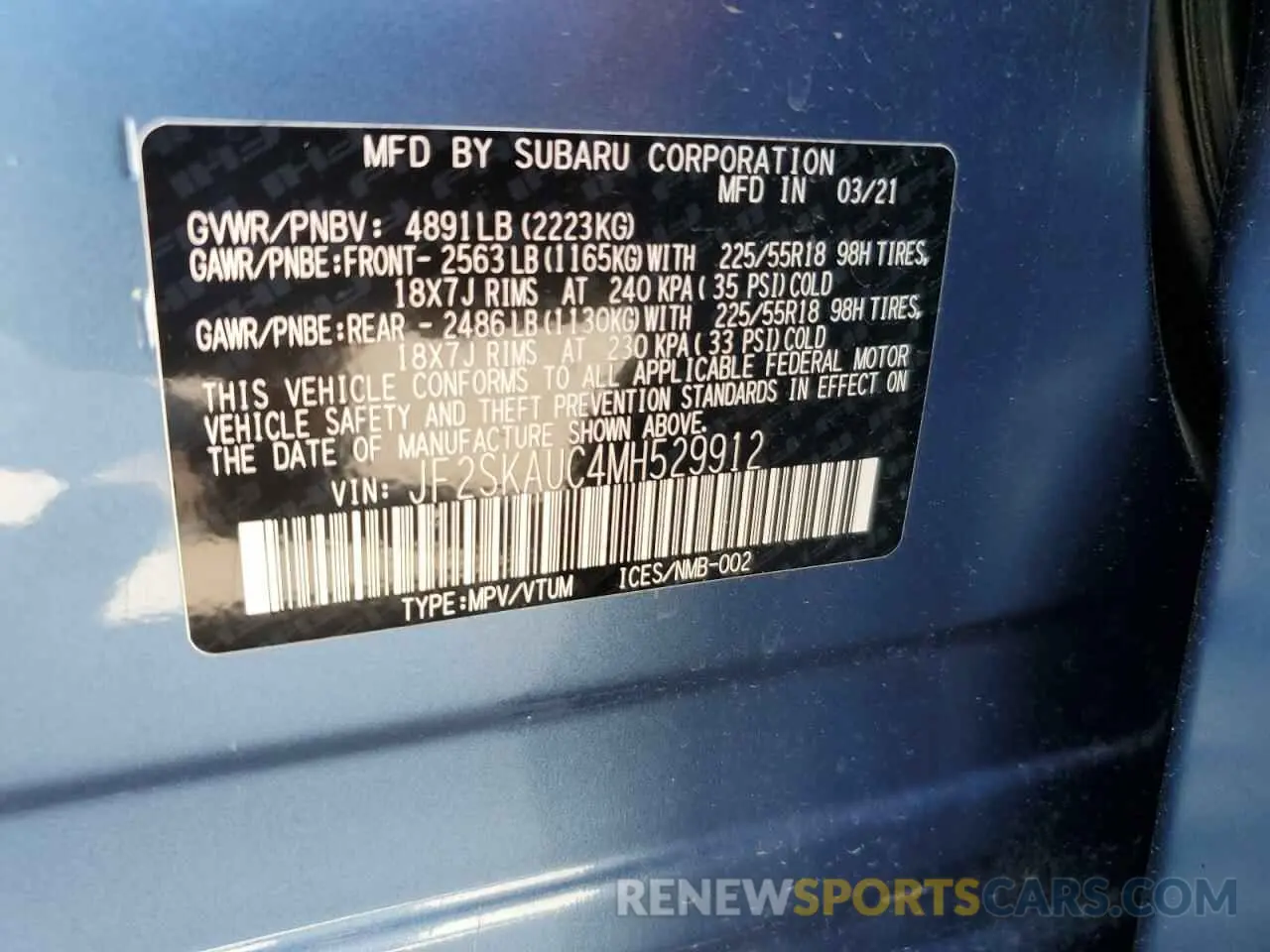 13 Photograph of a damaged car JF2SKAUC4MH529912 SUBARU FORESTER 2021