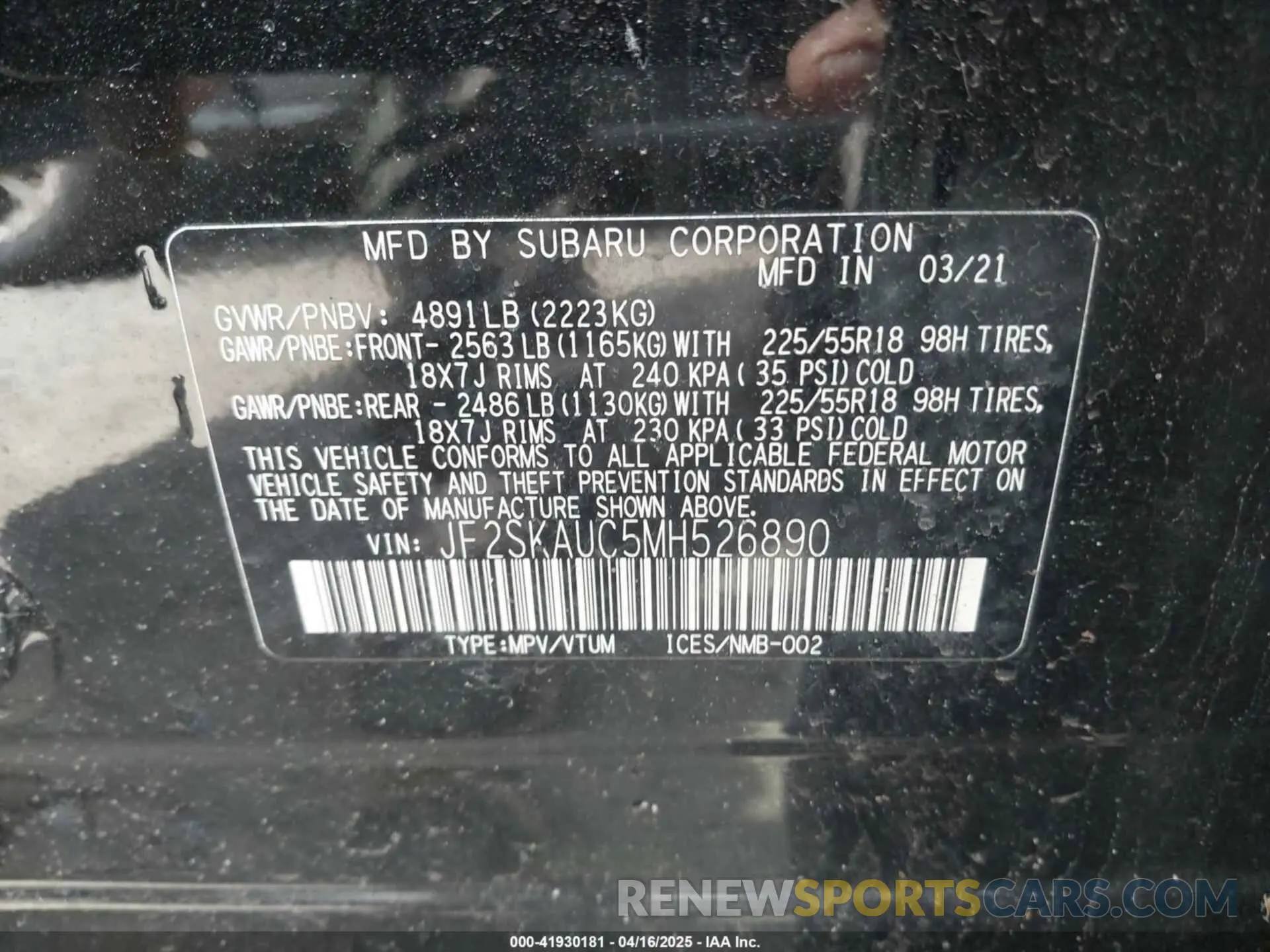 9 Photograph of a damaged car JF2SKAUC5MH526890 SUBARU FORESTER 2021