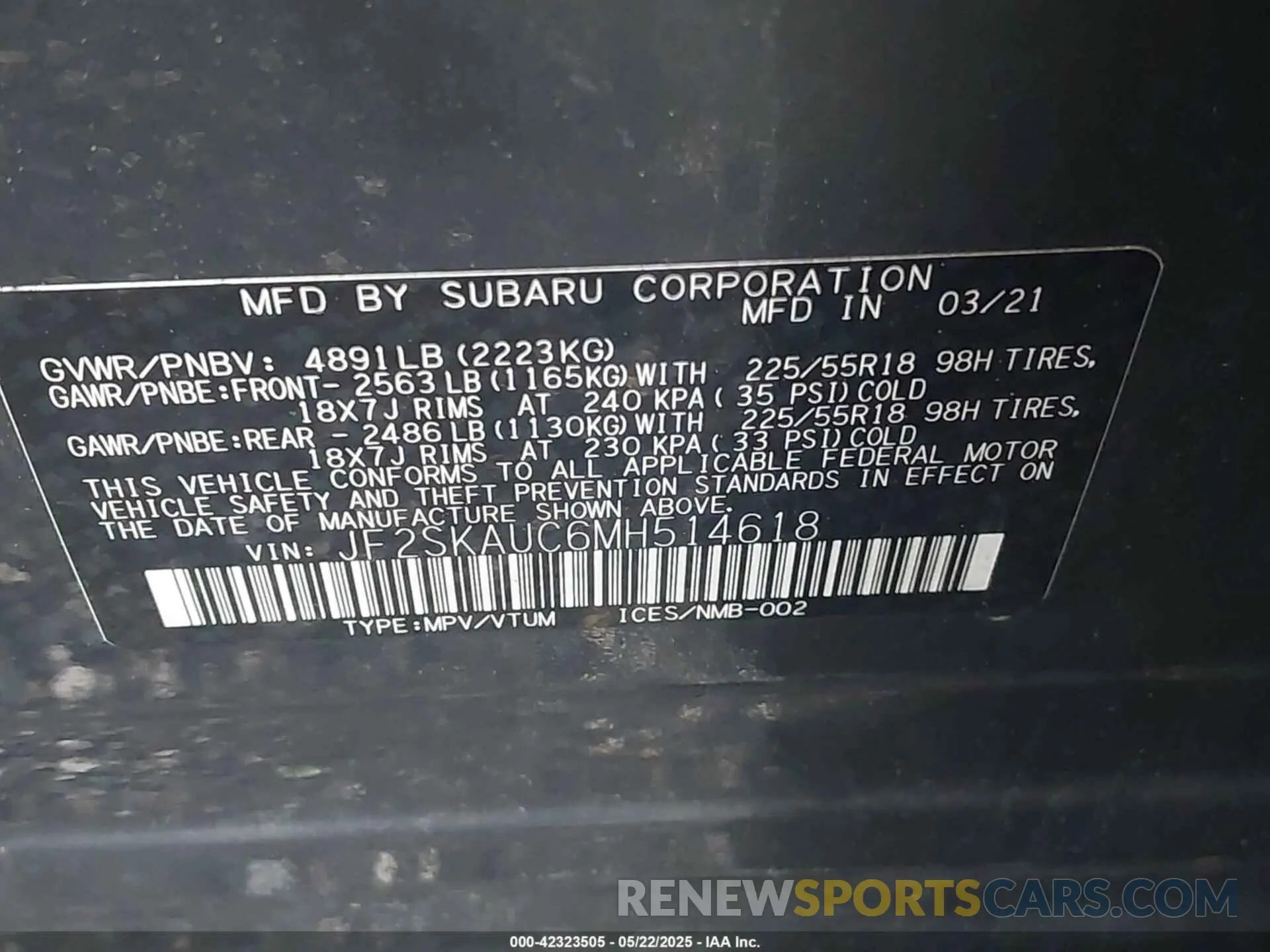 9 Photograph of a damaged car JF2SKAUC6MH514618 SUBARU FORESTER 2021
