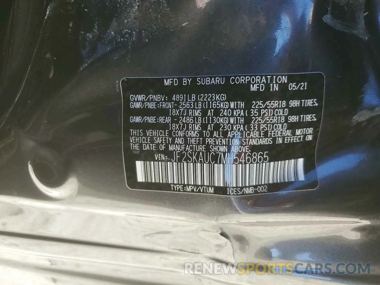 13 Photograph of a damaged car JF2SKAUC7MH546865 SUBARU FORESTER 2021