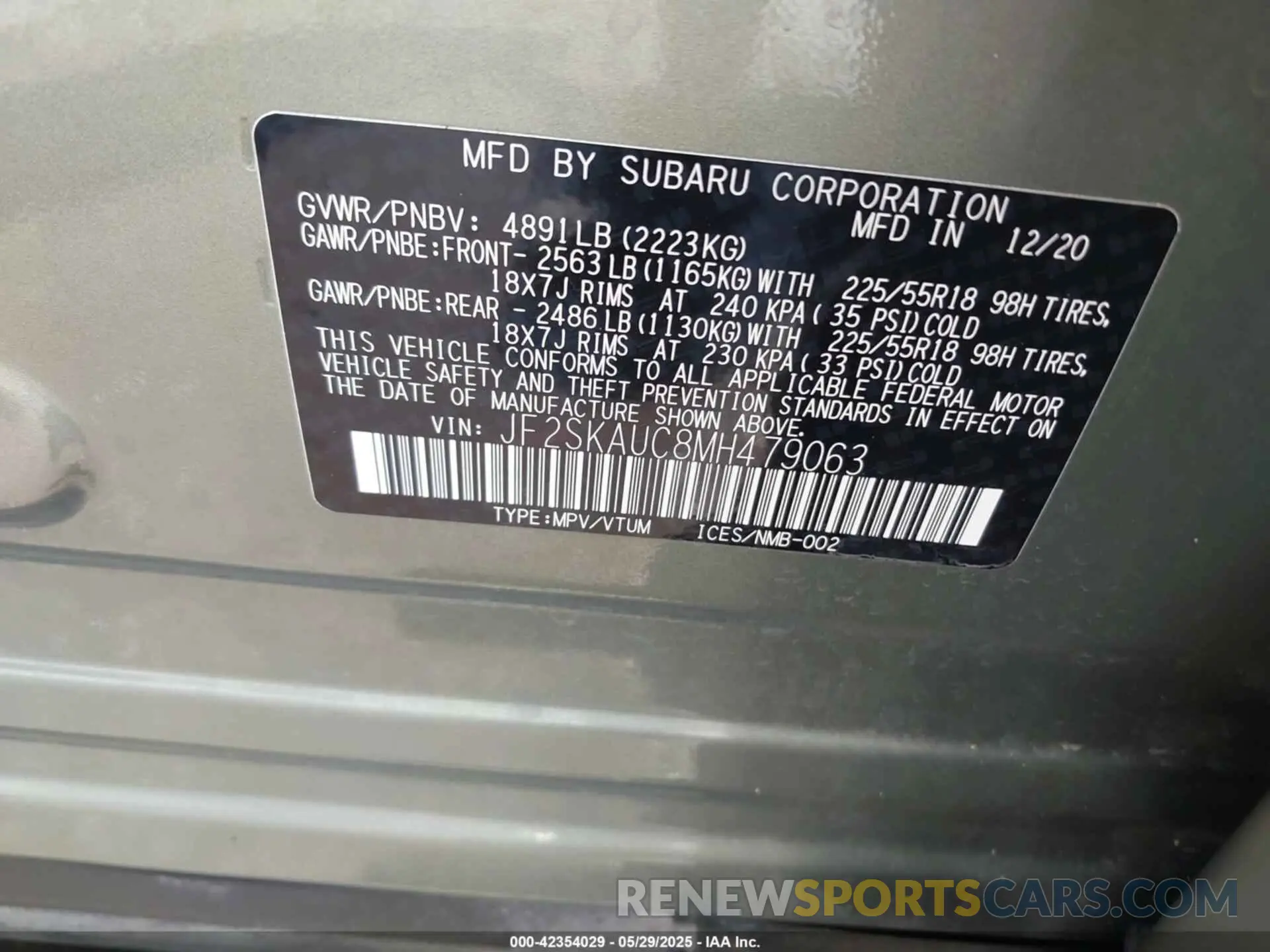 9 Photograph of a damaged car JF2SKAUC8MH479063 SUBARU FORESTER 2021