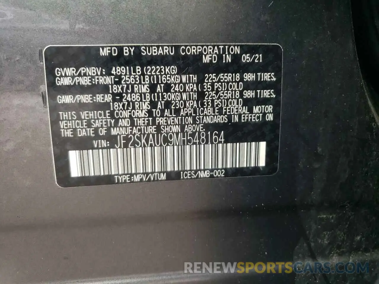 13 Photograph of a damaged car JF2SKAUC9MH548164 SUBARU FORESTER 2021