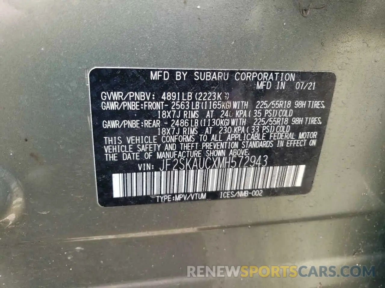13 Photograph of a damaged car JF2SKAUCXMH572943 SUBARU FORESTER 2021